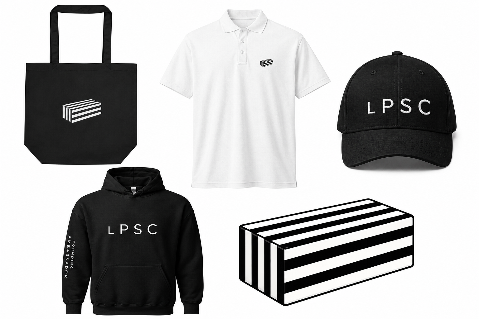 The limited-edition LPSC Founding Ambassador package — hoodie, polo, cap and tote